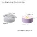 Silicone mold D5040 showing side-by-side view with a purple handmade wax candle - D5040-Cylindrical Candlestick Mold