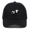 Cappellino trucker a rete nero con ricamo panda dettagliato su tela di cotone - Regolabile / Nero