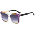 Gafas de sol cuadradas modernas con montura degradada morada y amarilla, patillas oro - Montura Degradada Púrpura Amarilla Lentes Grises
