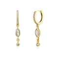 S925 silver needle drop earrings with marquise-cut zircons in a golden finish - White (Gold Plated)