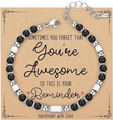 4mm bohemian beaded bracelet with black matte stones and adjustable silver lobster clasp - Awesome Card Style / With Card / Matte Black