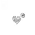 F136 Titanium labret stud with a pixelated silver heart-shaped zircon design - 1.2*6mm / Heart Silver