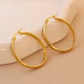 18K gold plated stainless steel hoop earrings with textured dragon scale wave patterns - Gold 30mm