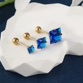 Juego de tres pendientes cuadrados dorados con gemas azul real y cierre de rosca - Mediano (aprox. 0,7 cm) / Chapado en Oro de 14K (Piedra Azul)
