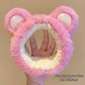 Pink plush headband with cute round ears and 15cm elastic diameter for face washing - Headband - Pink Strawberry Bear