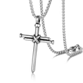Silver nail-style cross pendant necklace with box chain on a clean white background - Nail Cross