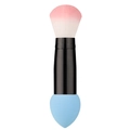 Double-ended makeup tool with pink gradient brush and blue sponge applicator in black - Bullet Tip / Blue