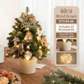 60cm Wood-Coffee Mini Christmas Tree with 22 DIY Ornaments in Flowers Garden Pot - 60CM Wood Coffee Green Tree (Iron Bucket)