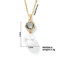 Collier en acier inoxydable doré avec pierre précieuse grise et grand pendentif perle - Zircone Gris Noir + Perle