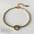 14K gold plated stainless steel tennis bracelet with 10mm round zircon pendant - Pave Circle Pendant Tennis Chain (XBL0035-2)