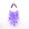 Macro detail of teardrop Tree of Life dreamcatcher with amethyst stones and purple feathers - Purple + Amethyst Water Drop