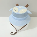 Dettaglio del cappello da sole per bambini con orecchie da giraffa e cinturino regolabile - Blu