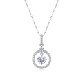 Elegant 925 sterling silver layered necklace featuring a round zircon halo pendant - Hanging Ring Style (P13587) - 1ct + GRA Certificate