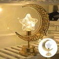 Golden moon and star LED night light with warm glow on round base for cozy decor - Candlestick Star Moon Light