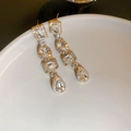 Macro di orecchini geometrici dorati con cristalli a forma di quadrato, ovale e a goccia - Perno in argento-Bianco