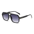 Retro Doppelsteg-Sonnenbrille mit schwarzem Rahmen und lila Verlaufsgläsern - Schwarzer Rahmen Doppelt Graue Linse
