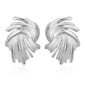 Irregular wheat ear design earrings in silver stainless steel with woven metal texture - Wheat Ear Irregular Earrings Steel (MS-398)