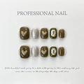 Handmade press-on nails in coffee brown and olive green with 3D heart and rhinestone accents - Extra Small (XS) / Coffee Hand-painted Heart