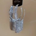 Orecchini pendenti a cascata in argento con strass di cristallo per eventi di alta moda - 36-Perno in Argento-Argento-Nappa Cerchio a Cascata