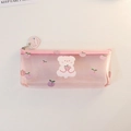Rosa halbtransparente Federtasche mit süßem Bären-Pfirsich-Druck und Herz-Anhänger - Pfirsich-Bär
