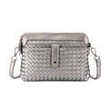 Silver woven crossbody bag with double compartments and detachable shoulder strap - Titanium Grey