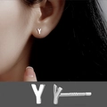 Minimalist S999 sterling silver letter Y stud earring with sleek metallic finish - Letter Y/Pair
