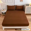 Solid coffee brown fitted sheet set with matching pillowcases for double bed - Coffee