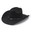 Classic black suede western cowboy hat with ethnic braided band and silver leaf charms - M (56-57cm) / Black Faux Suede