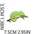 Detail view of green chameleon embroidery patch with dimensions 7.5cm x 3.5cm on white background - Chameleon Style