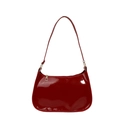 Glossy dark red patent leather shoulder bag with sleek minimalist half-moon design - Red