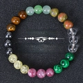 8mm Tijgeroog en Citrien welvaartskralen armband op zwarte getextureerde basis - Multi-Edelsteen Energie Armband - Geen Hanger