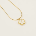 18K gold-plated clover necklace featuring a white shell pendant with initial letter J - Letter J