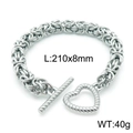 Bracciale intrecciato in acciaio al titanio argento con chiusura a cuore OT, 210x8mm - Stile Intreccio Bizantino (KB143949-Z)