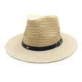 Sommer Panama Strohhut mit schwarzem Band und Goldstern für Strand und Urlaub - M (56-58cm) / Beige