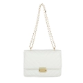 Sac bandoulière blanc avec matelassage en V et chaîne en métal doré, vue de face - Blanc