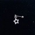 Macro shot of silver stainless steel star earring with zircon inlays on dark velvet - Steel Color - Star