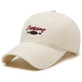 Cream white baseball cap featuring deep red Champions cursive embroidery on cotton canvas - Adjustable / Light Beige