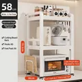 3-tier white carbon steel microwave rack with cutting board holder and hooks, 58x36x79.5cm - 3-Tier Fixed-58cm-Cream White-With Cutting Board Rack