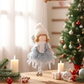 Christmas angel ornament with light blue fluffy skirt and silver bells on white background - Blue Dress Girl Pendant