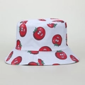 Weißer Fischerhut aus Segeltuch mit niedlichem Cartoon-Tomatenmuster und flachem Dach - M (56-58cm) / Weiße Tomate