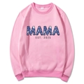 Pink Mama Est 2025 hoodie with floral letter print on a clean white background - S / Pink
