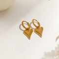 Elegant gold titanium steel heart hoop earrings with a polished metallic finish for women - [XKE0253] Pointed Heart Earrings Gold