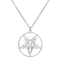 Macro shot of silver stainless steel Sigil of Baphomet pendant with detailed engraving - Silver Baphomet Goat Head (744 Steel)