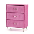 Pink velvet sofa-style jewelry box with three drawers and silver decorative legs - 3-Tier Cabinet / Pink