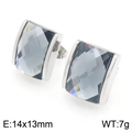 Deep grey square faceted crystal stud earrings with silver 18K plated finish - Silver/Grey (KE119088-GC)