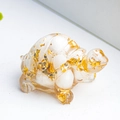 Cute resin turtle figurine with golden foil flakes and amber translucent finish - White Shell + Gold Foil