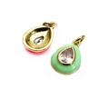Detailed macro view of mint green enamel and zircon gold droplet pendants for jewelry making - Green