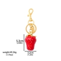 Red strawberry fruit keychain pendant in red enamel with golden metal hardware - BG00013 Heavy Red Strawberry Keychain