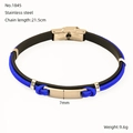 Blue braided leather and stainless steel anchor bracelet with safety clasp, 21.5cm length - Anchor Plate Style (ZH1845S)