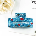 Blue acrylic star sequins hair claw clip with Christmas snowflake and candy patterns - Blue (Santa Hat/Snowman)